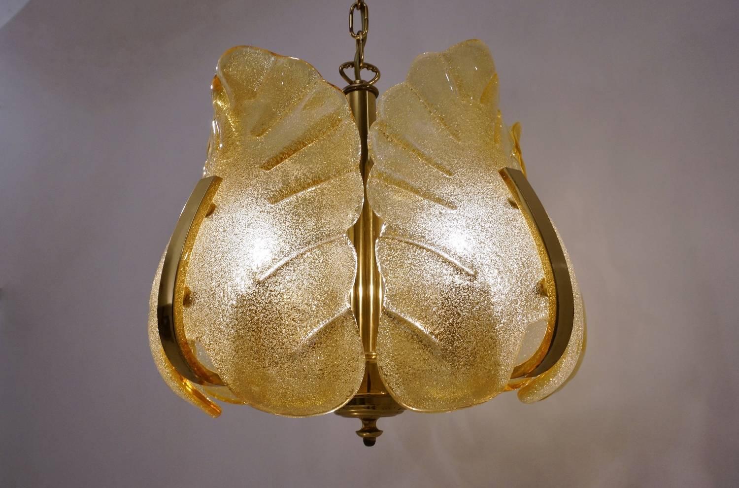 Carl Fagerlund Orrefors Chandelier Glass & Brass, 1960s, Sweden In Good Condition In London, GB