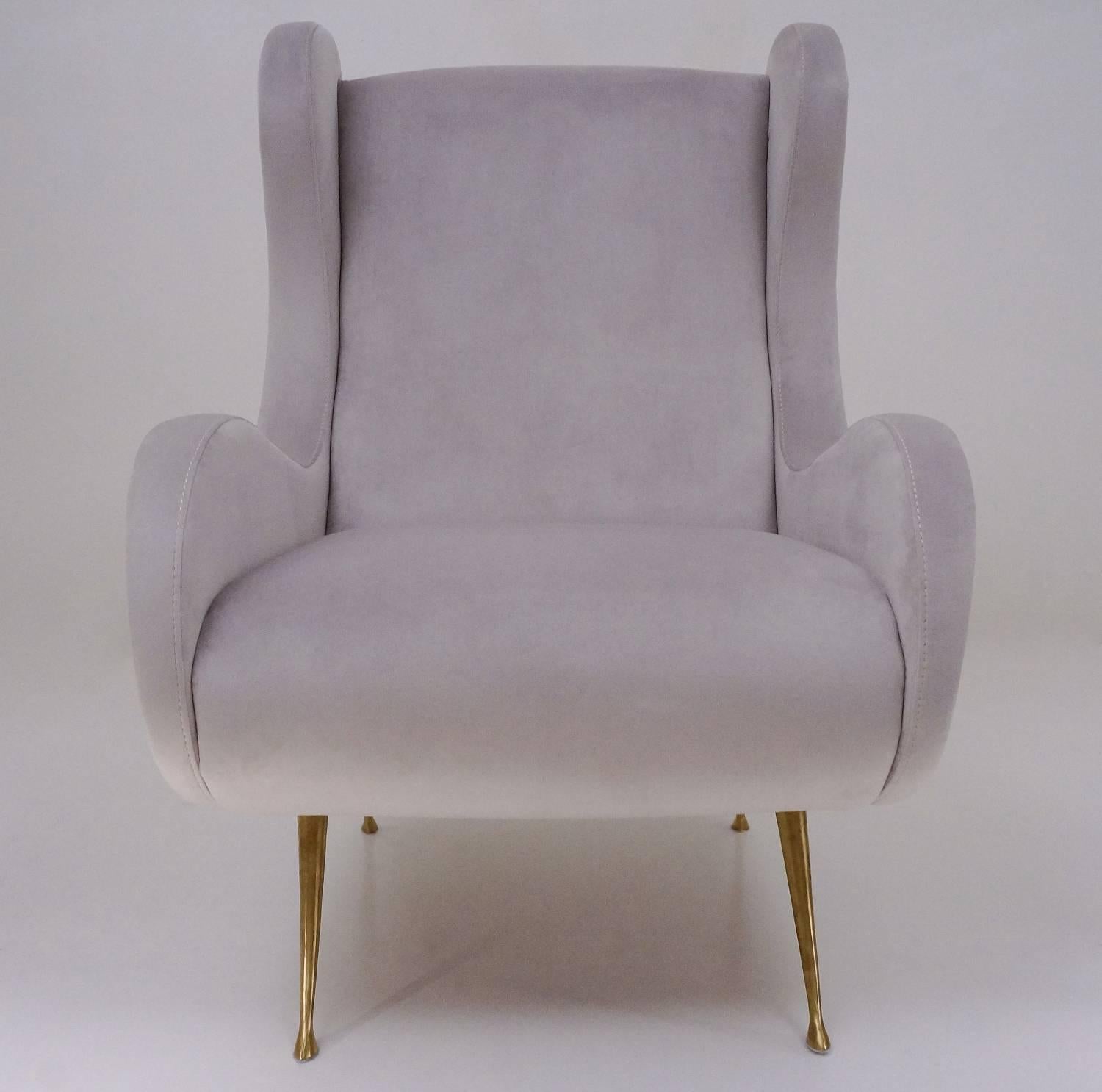 Mid-Century Modern Marco Zanuso Style Senior Armchair, Available in 25 Colors of Velvet, Italian For Sale