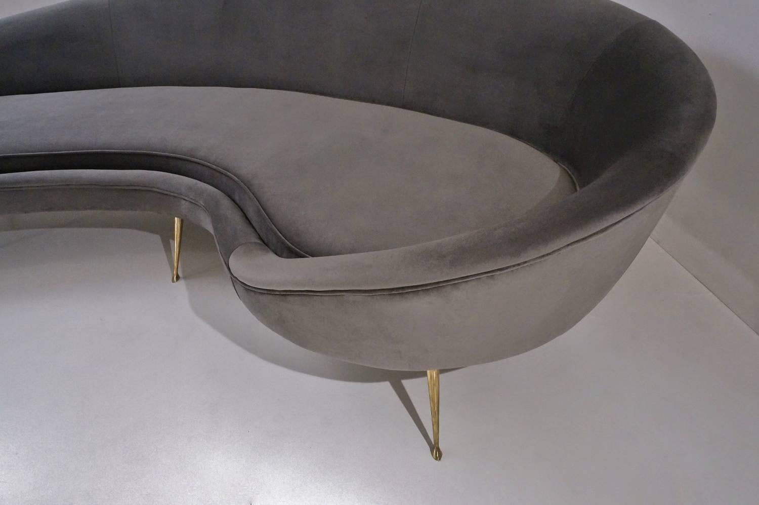Brass Kidney Shaped Sofa Available in 25 colors of velvet, Italian