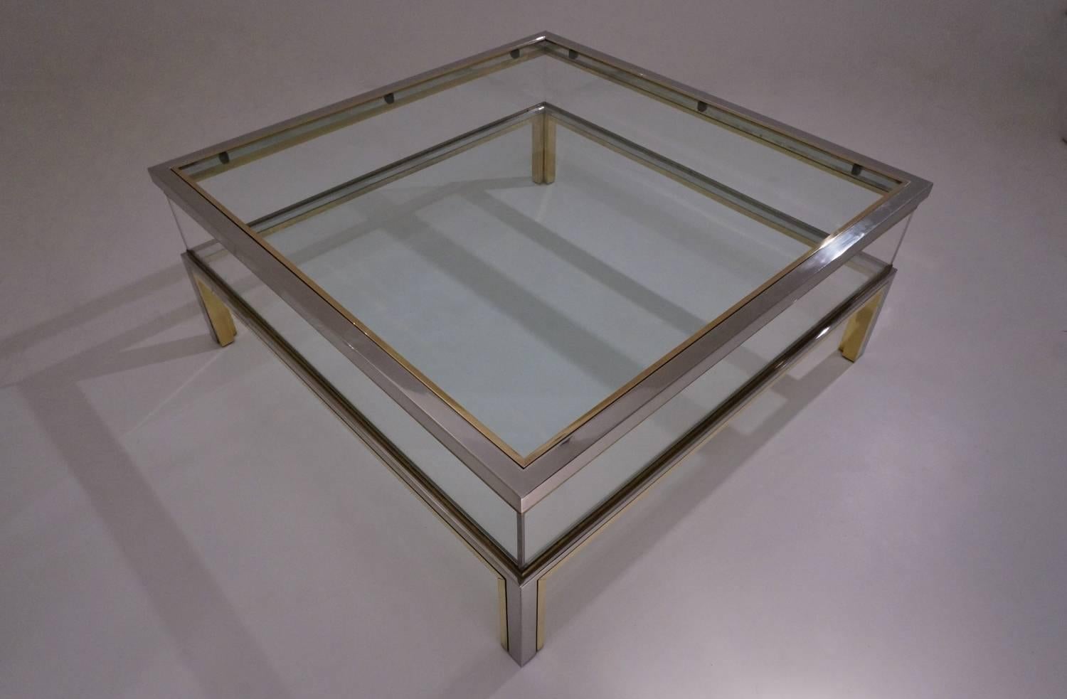 Post-Modern Romeo Rega Signed Coffee Table Sliding Top, Brass and Chrome, 1970s