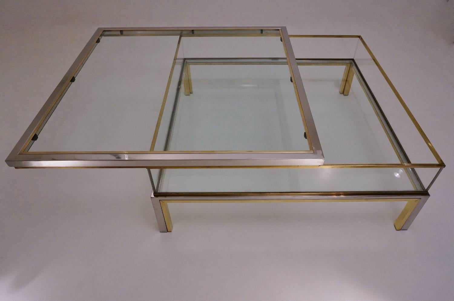 Romeo Rega Signed Coffee Table Sliding Top, Brass and Chrome, 1970s In Good Condition In London, GB