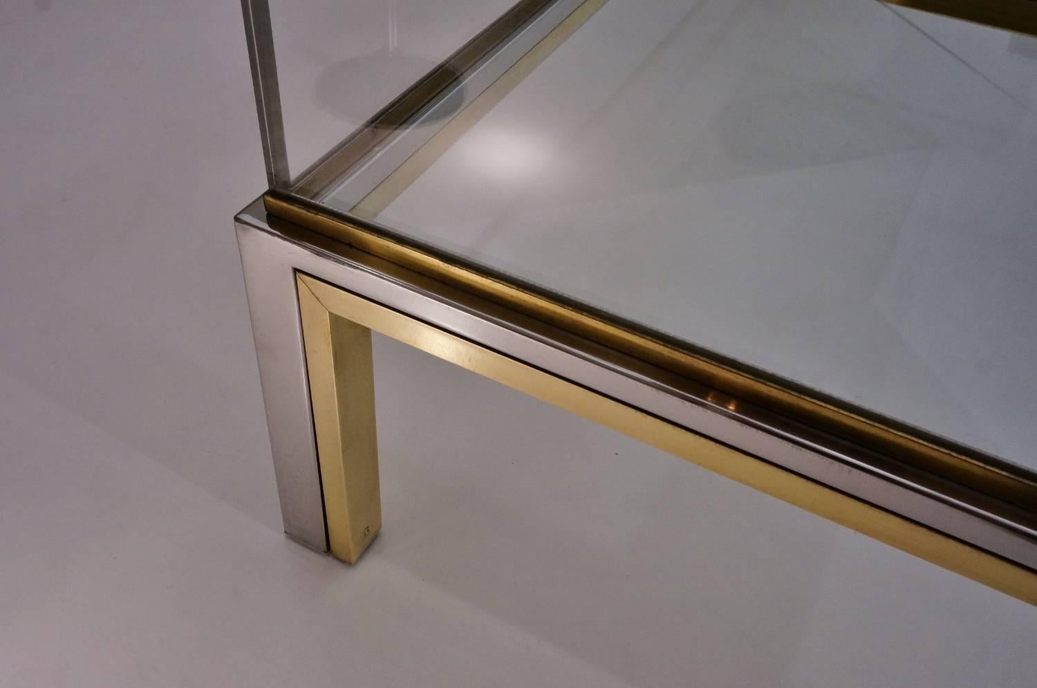 Late 20th Century Romeo Rega Signed Coffee Table Sliding Top, Brass and Chrome, 1970s