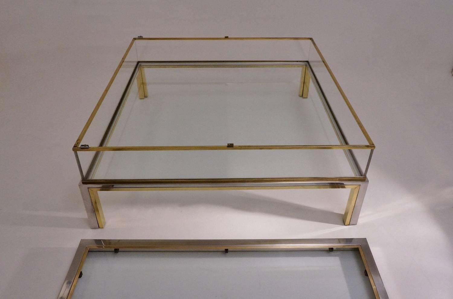 Romeo Rega Signed Coffee Table Sliding Top, Brass and Chrome, 1970s 2