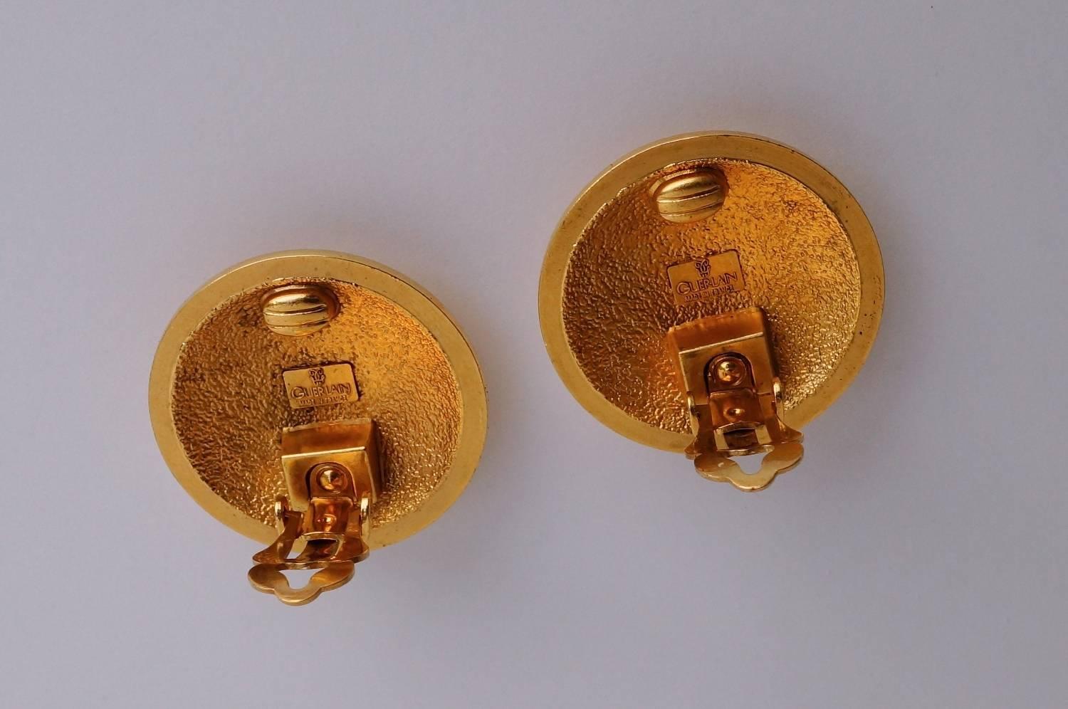 Neoclassical Guerlain Earrings Gold-Plated Gilt, circa 1980s, French For Sale
