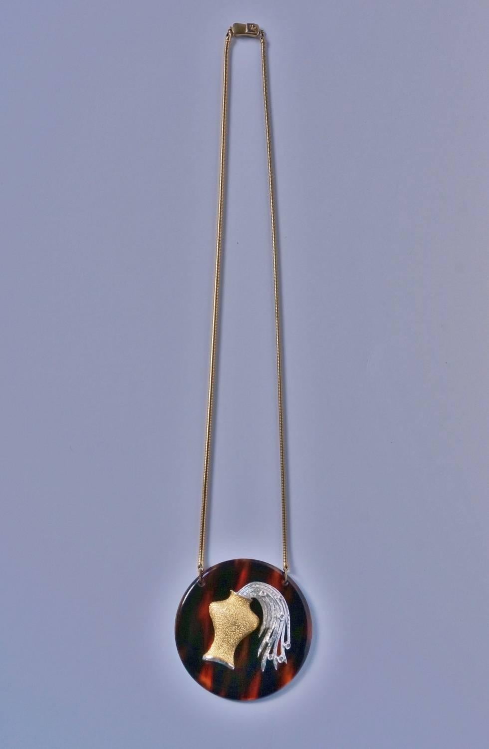Pierre Cardin Necklace Large Aquarius Pendant, Original Box, 1960s, Italian 1