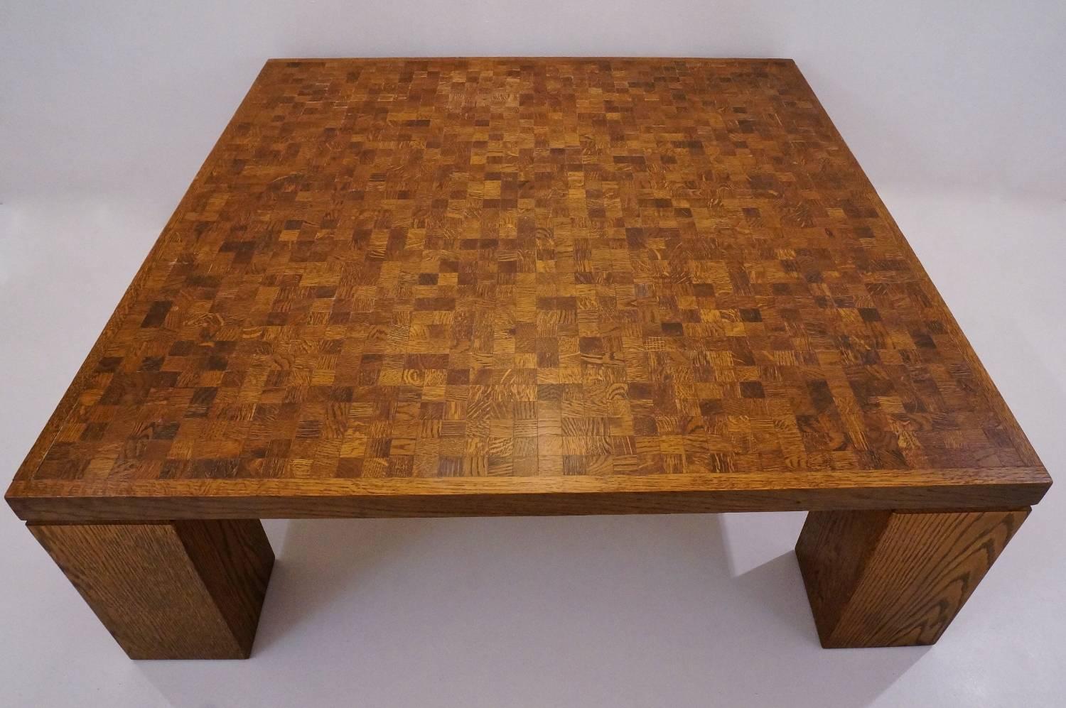 Milo Baughman Brutalist Coffee Table, Patchwork Oak, circa 1970s, American In Good Condition In London, GB
