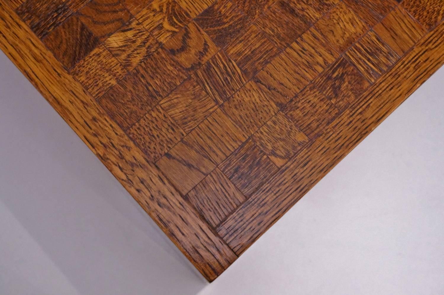 Wood Milo Baughman Brutalist Coffee Table, Patchwork Oak, circa 1970s, American