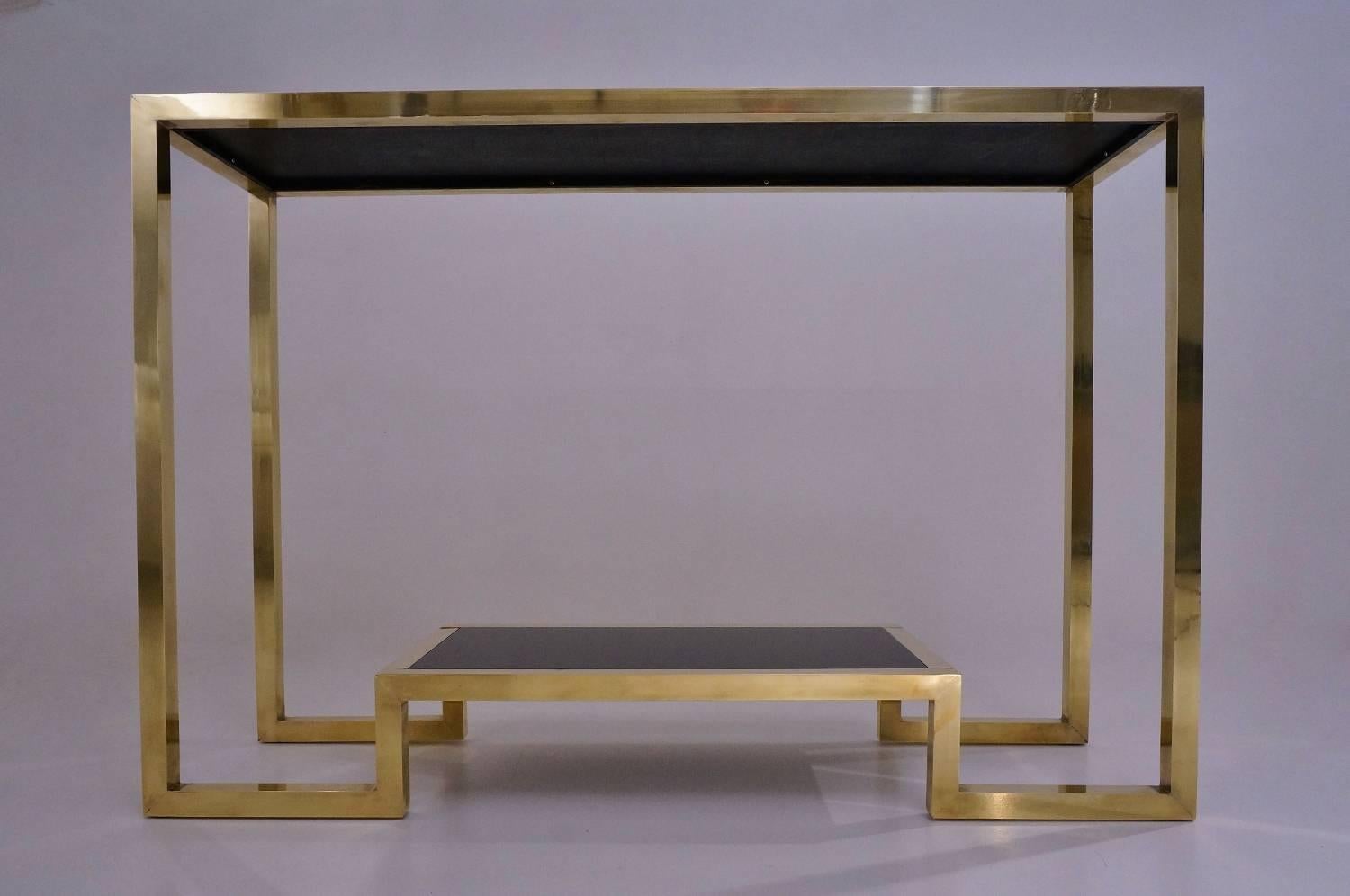 Pair of Brass Console Tables with Black Lacquer Guy Lefevre, French In Excellent Condition In London, GB