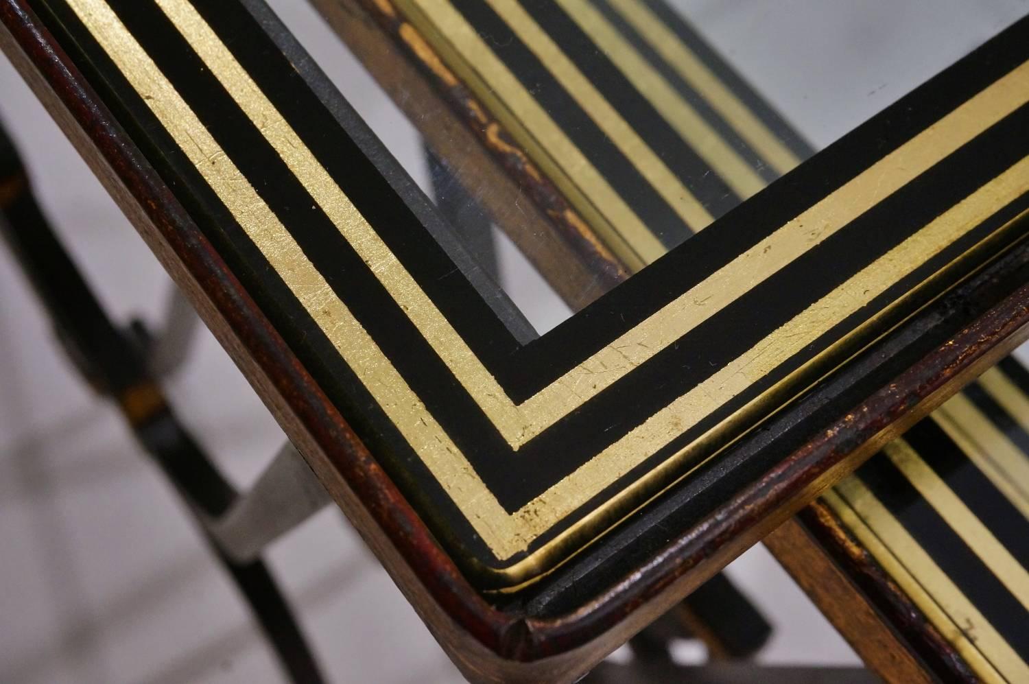 Rene Drouet Nesting Tables, Gilt Iron and Gold Leaf Glass Tops, French 3