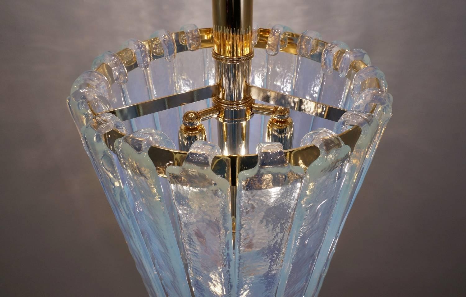 Italian Mazzega Carlo Nason style chandelier Murano vaseline glass gilt frame For Sale