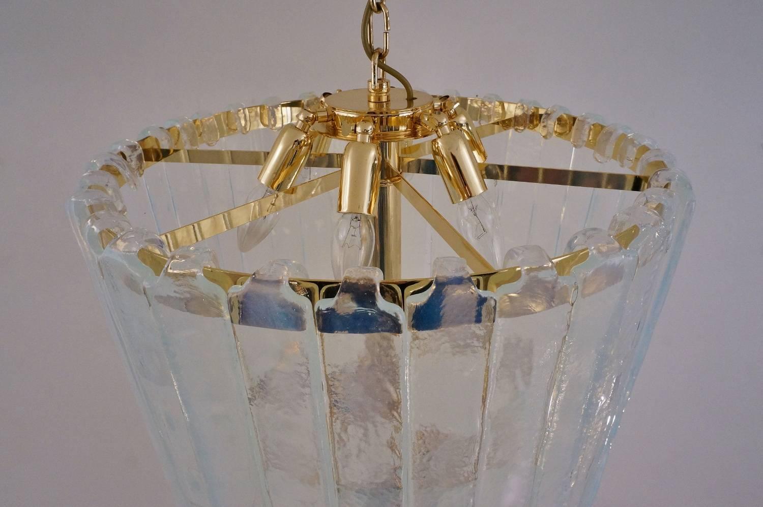 Mazzega Carlo Nason style chandelier Murano vaseline glass gilt frame For Sale 1