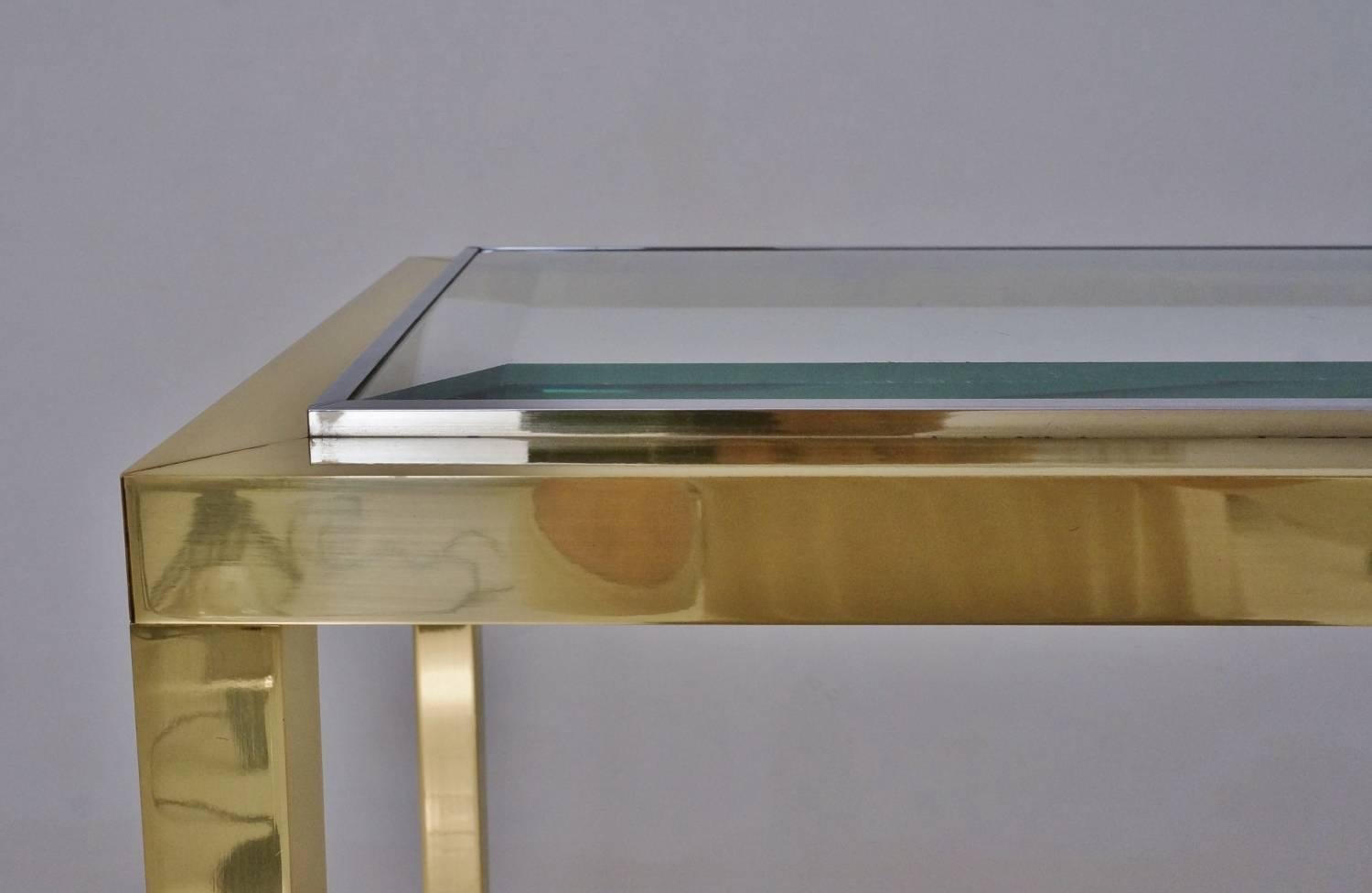 Post-Modern Willy Rizzo Console Table, Brass and Chrome, 1970s, Italian