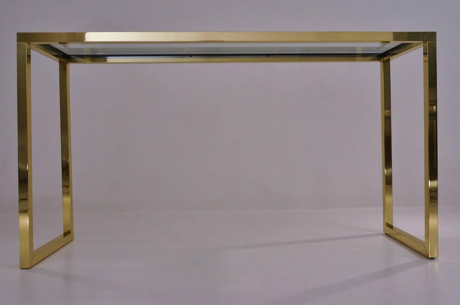Willy Rizzo Console Table, Brass and Chrome, 1970s, Italian 1