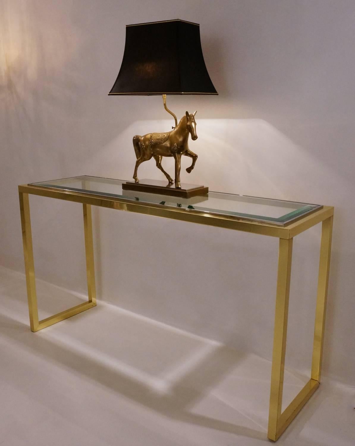 Willy Rizzo Console Table, Brass and Chrome, 1970s, Italian 4