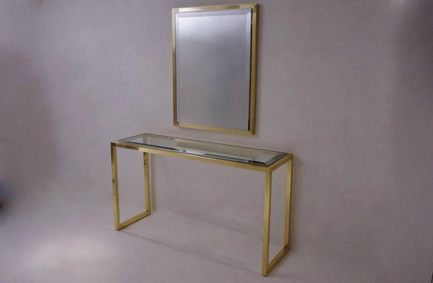 Willy Rizzo Console Table, Brass and Chrome, 1970s, Italian 5