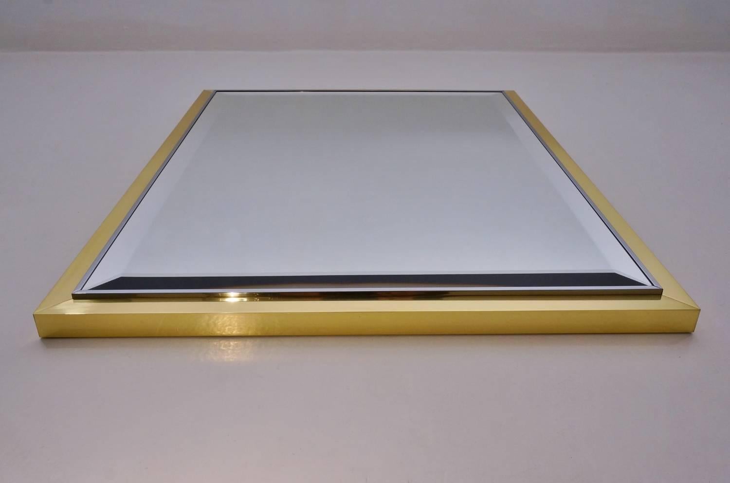 Willy Rizzo Wall Mirror, Brass and Chrome, circa 1970s, Italian In Excellent Condition In London, GB
