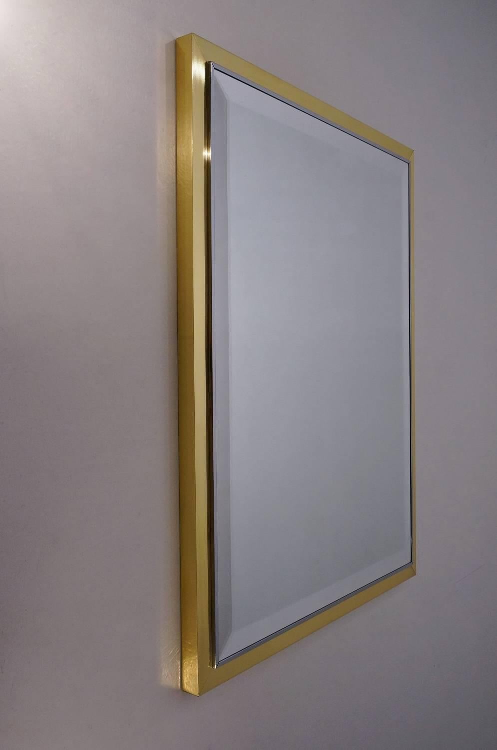 Late 20th Century Willy Rizzo Wall Mirror, Brass and Chrome, circa 1970s, Italian