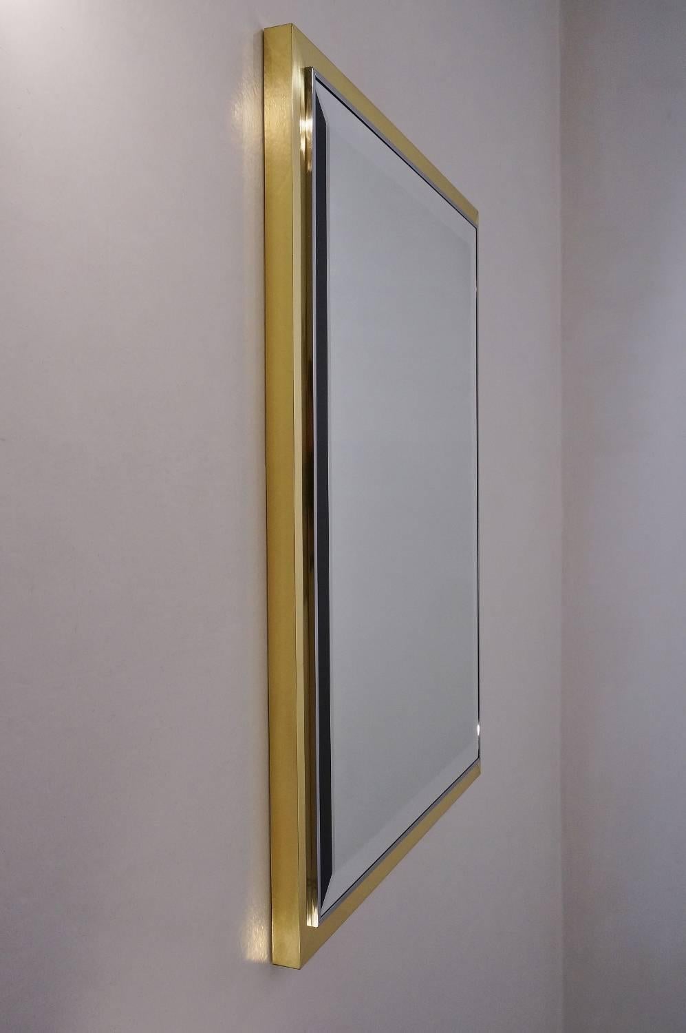 Willy Rizzo Wall Mirror, Brass and Chrome, circa 1970s, Italian 1