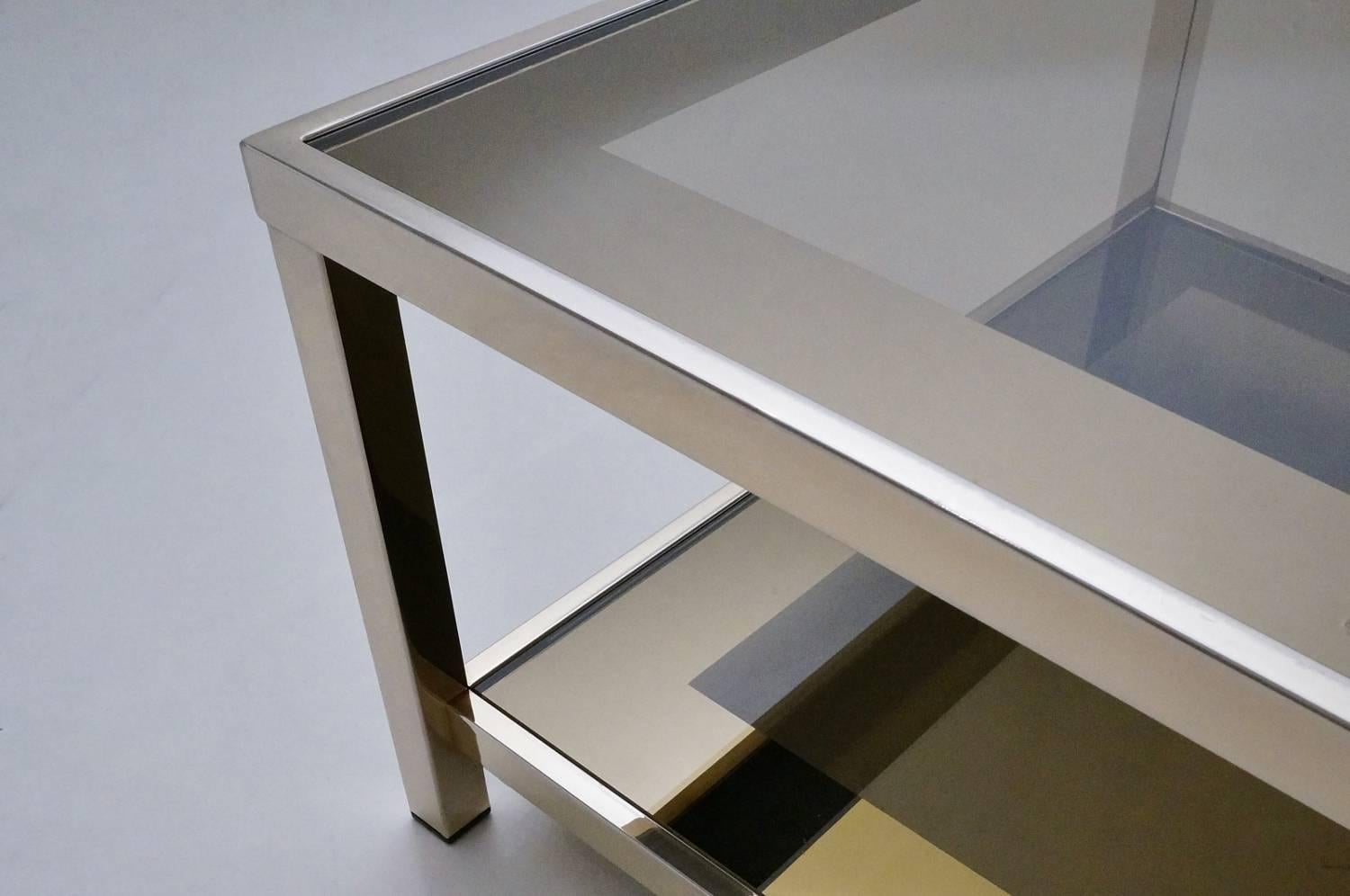 Minimalist Gold-Plated Coffee Table with Shelf, 23-Karat Belgo Chrome, circa 1980s, Belgian