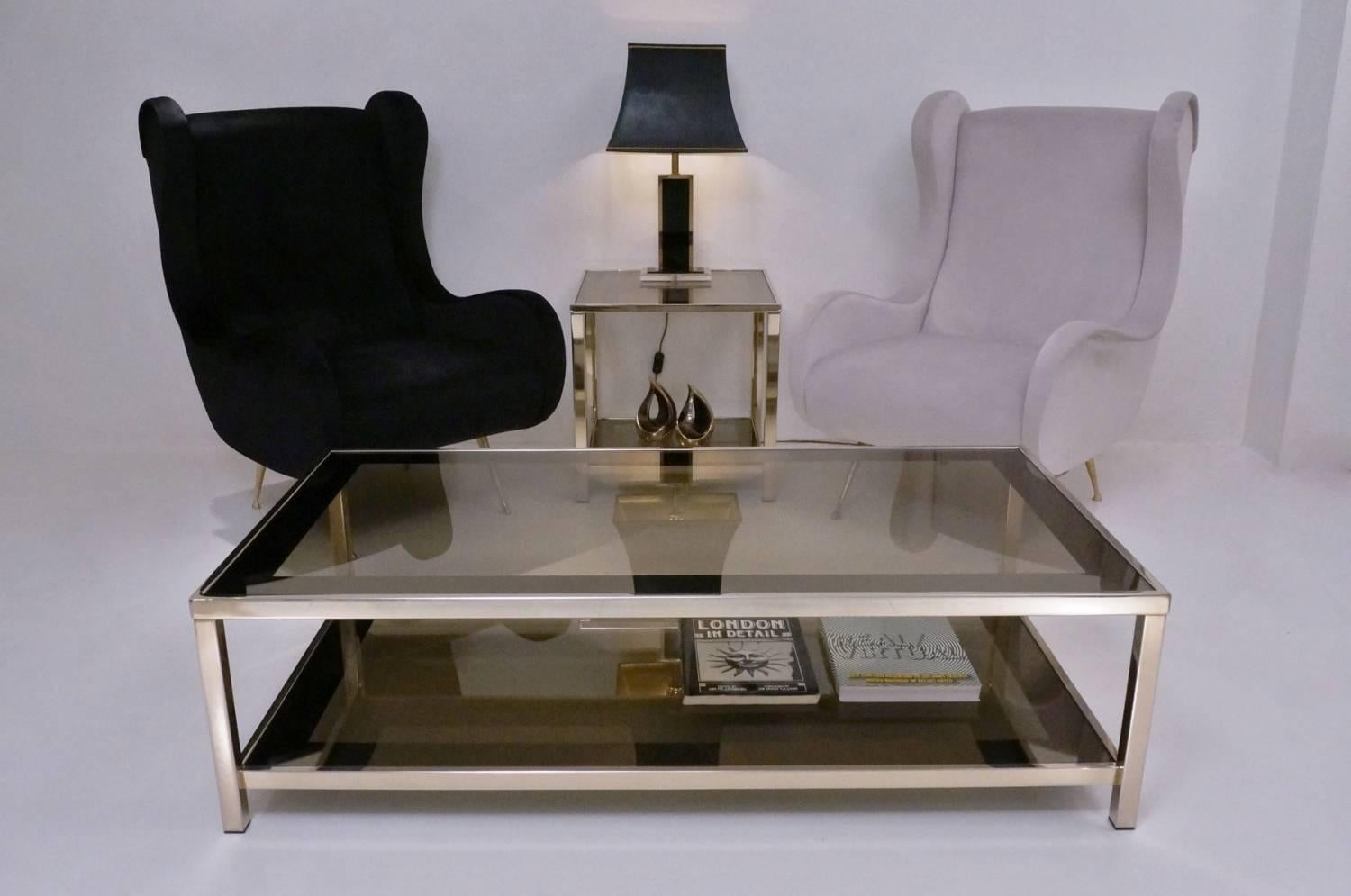 Gold-Plated Coffee Table with Shelf, 23-Karat Belgo Chrome, circa 1980s, Belgian In Good Condition In London, GB