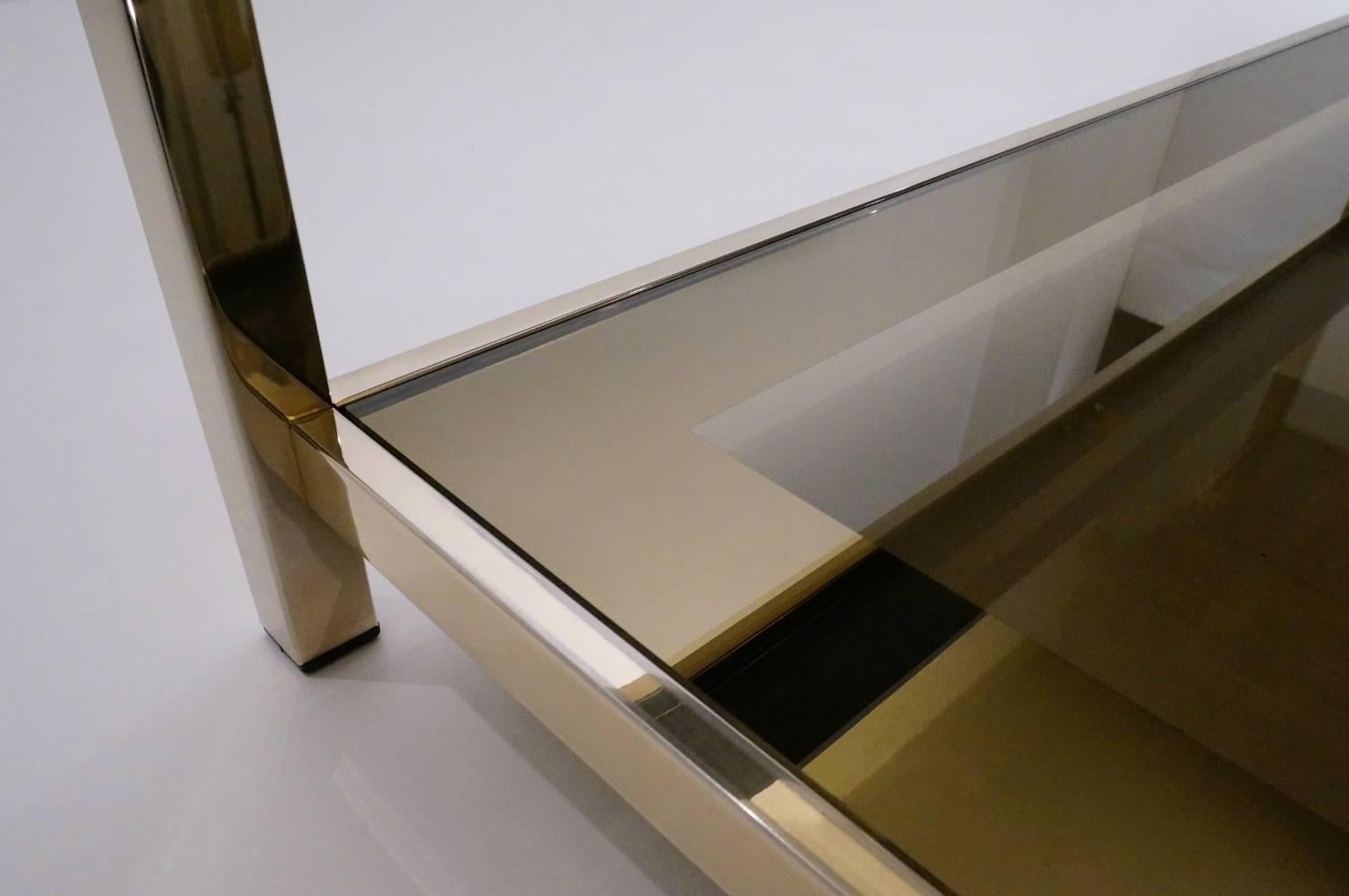 Late 20th Century Gold-Plated Coffee Table with Shelf, 23-Karat Belgo Chrome, circa 1980s, Belgian