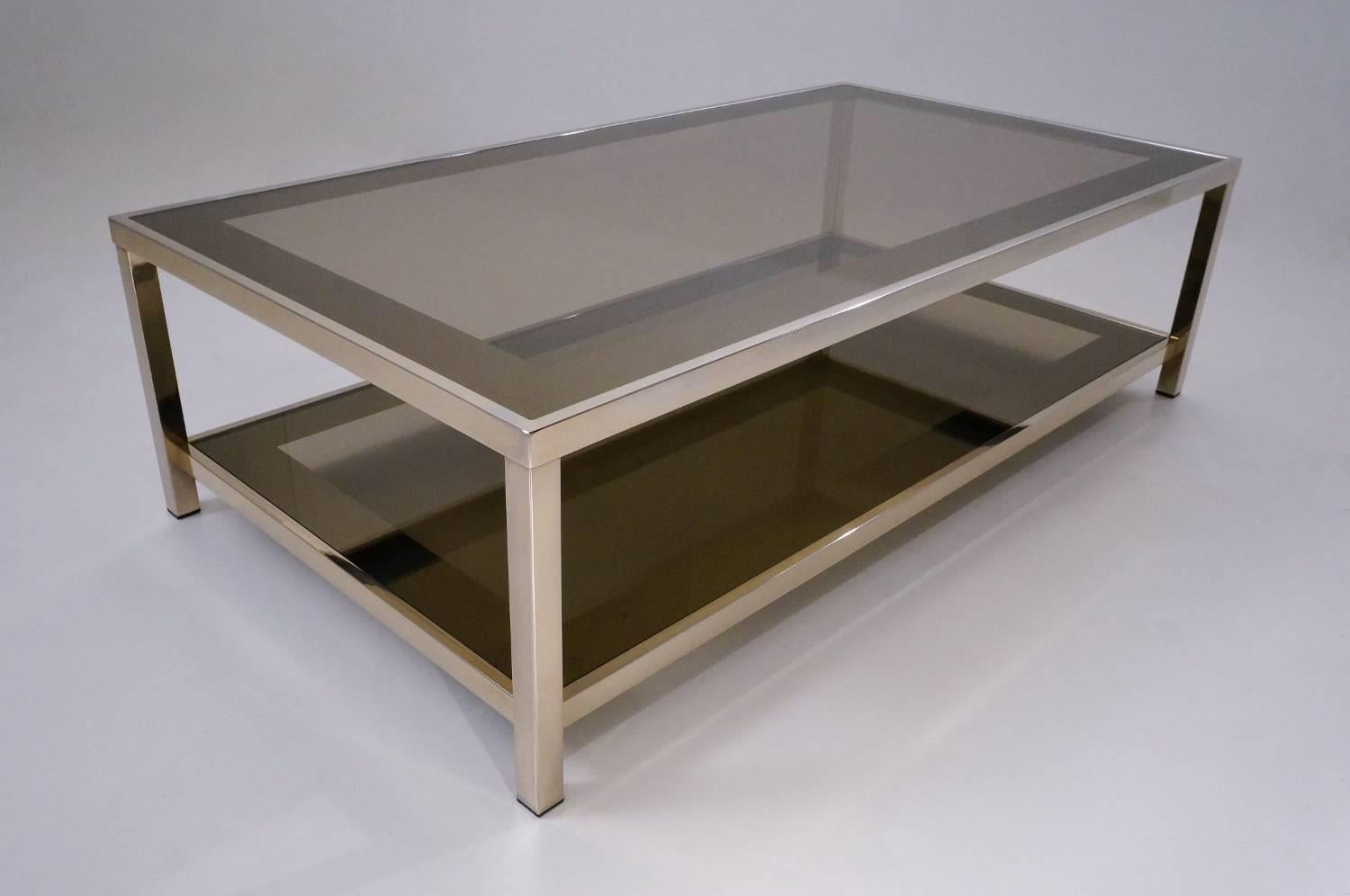 Gold Plate Gold-Plated Coffee Table with Shelf, 23-Karat Belgo Chrome, circa 1980s, Belgian