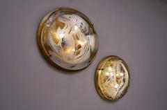 Complementary Pair Murano Glass and Brass Large Flush Lights, Hillebrand, German
