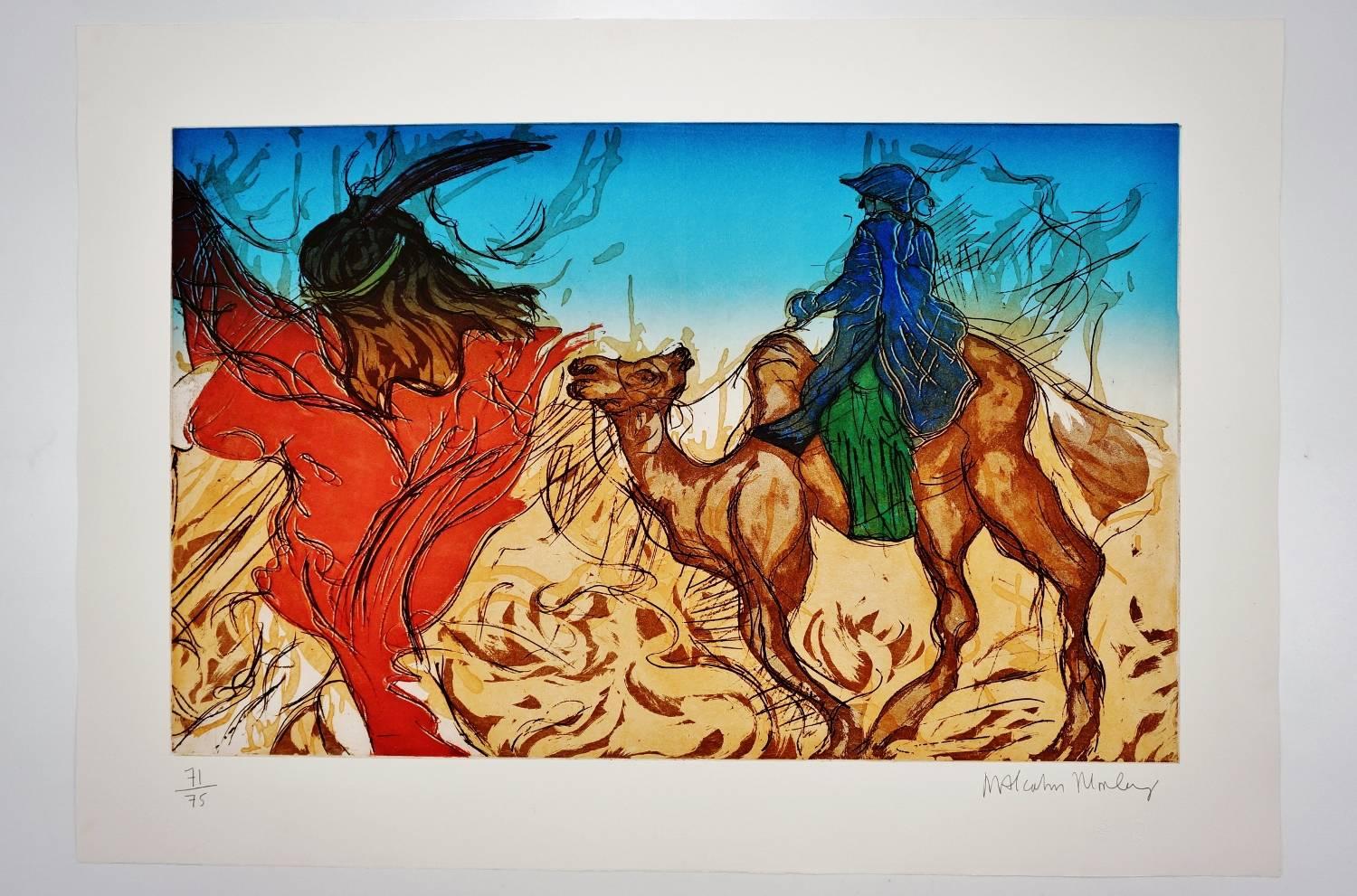 Malcolm Morley print `Loneliness of a Warrior` original unframed limited edition print from the `Fallacies of Enoch`, 1984, USA.

Etching of aquatint in 4 to 9 colors and hand-printed on either 4 or 5 etching plates. Signed in pencil by the artist