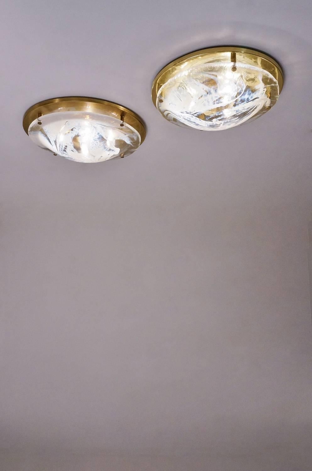 Murano Art Glass and Brass Flush Light by Hillebrand, 1970s, German 2