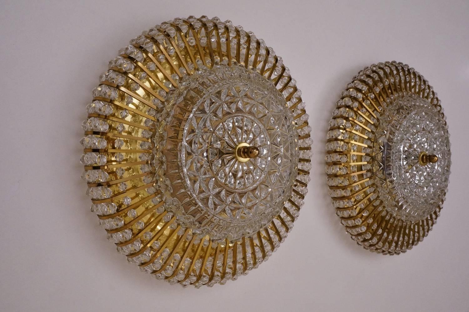 Hollywood Regency Hillebrand Brass, Glass and Lucite Bead Large Pair of Lights, circa 1960s German