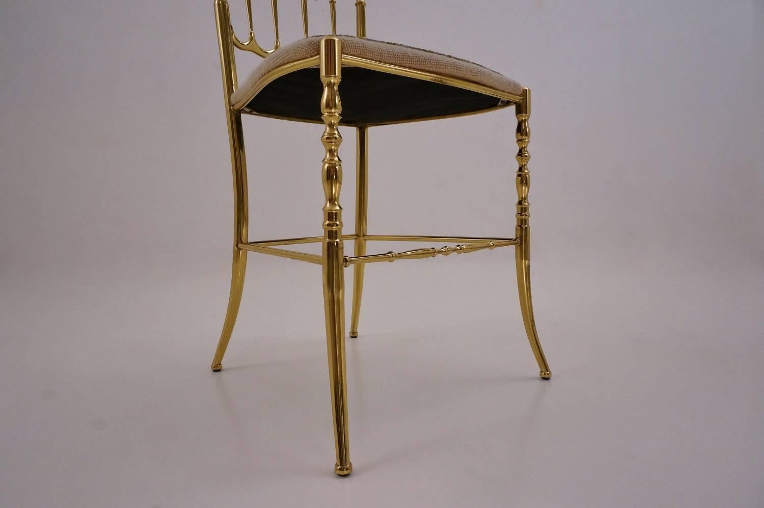 Chiavari Solid Brass Chair, Needle Point Seat and High Back, circa 1950s Italian 3