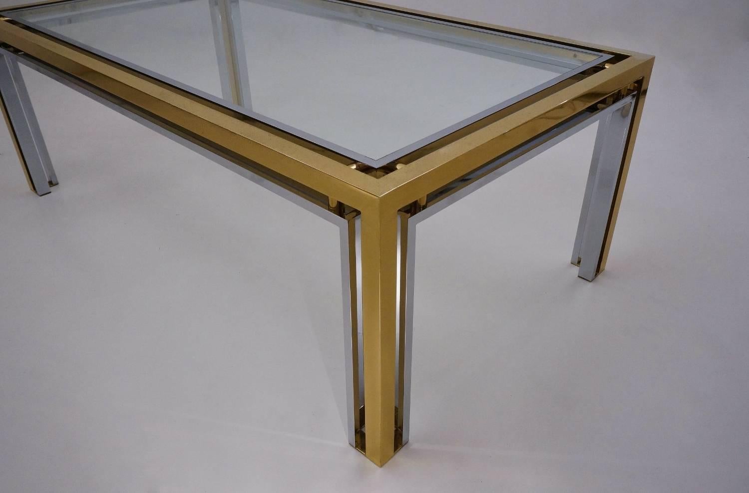 Romeo Rega brass coffee table with chrome detailing, 1970`s Italian.

This coffee table has been gently cleaned respecting the vintage patina; it is ready to use.

With the mixed metals & geometric patterns this table is characteristic of the