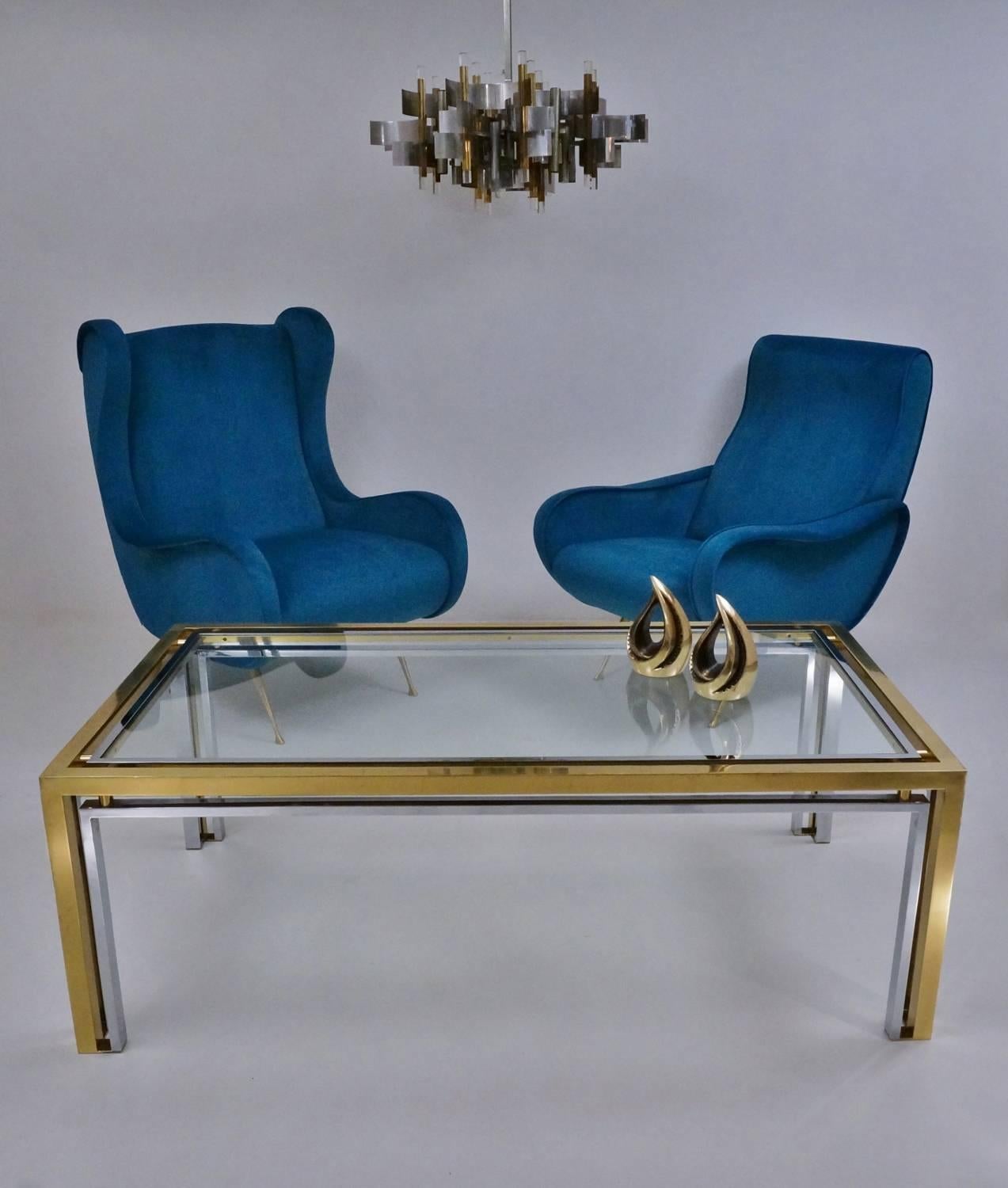 Romeo Rega Brass Coffee Table with Chrome Detailing, 1970s Italian In Good Condition In London, GB