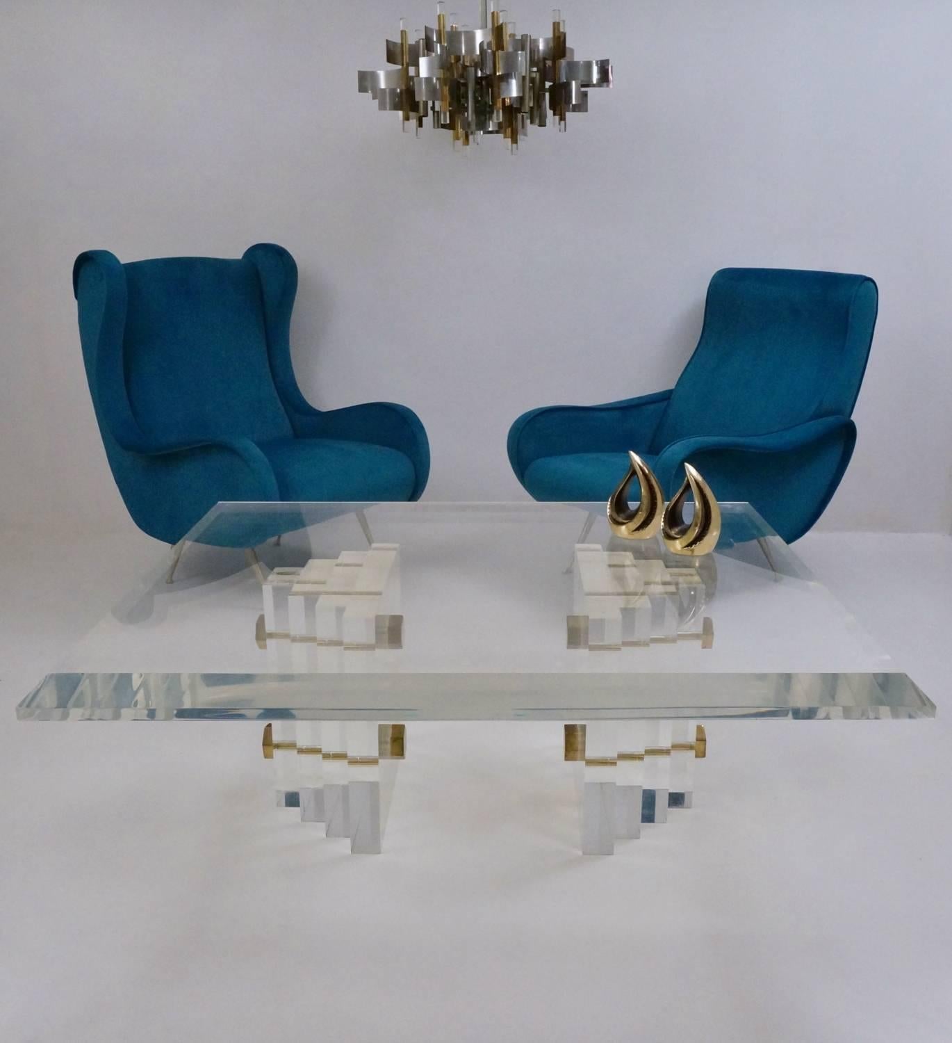 Charles Hollis Jones Table, Lucite with Brass Bolt Details, circa 1980s American In Good Condition In London, GB