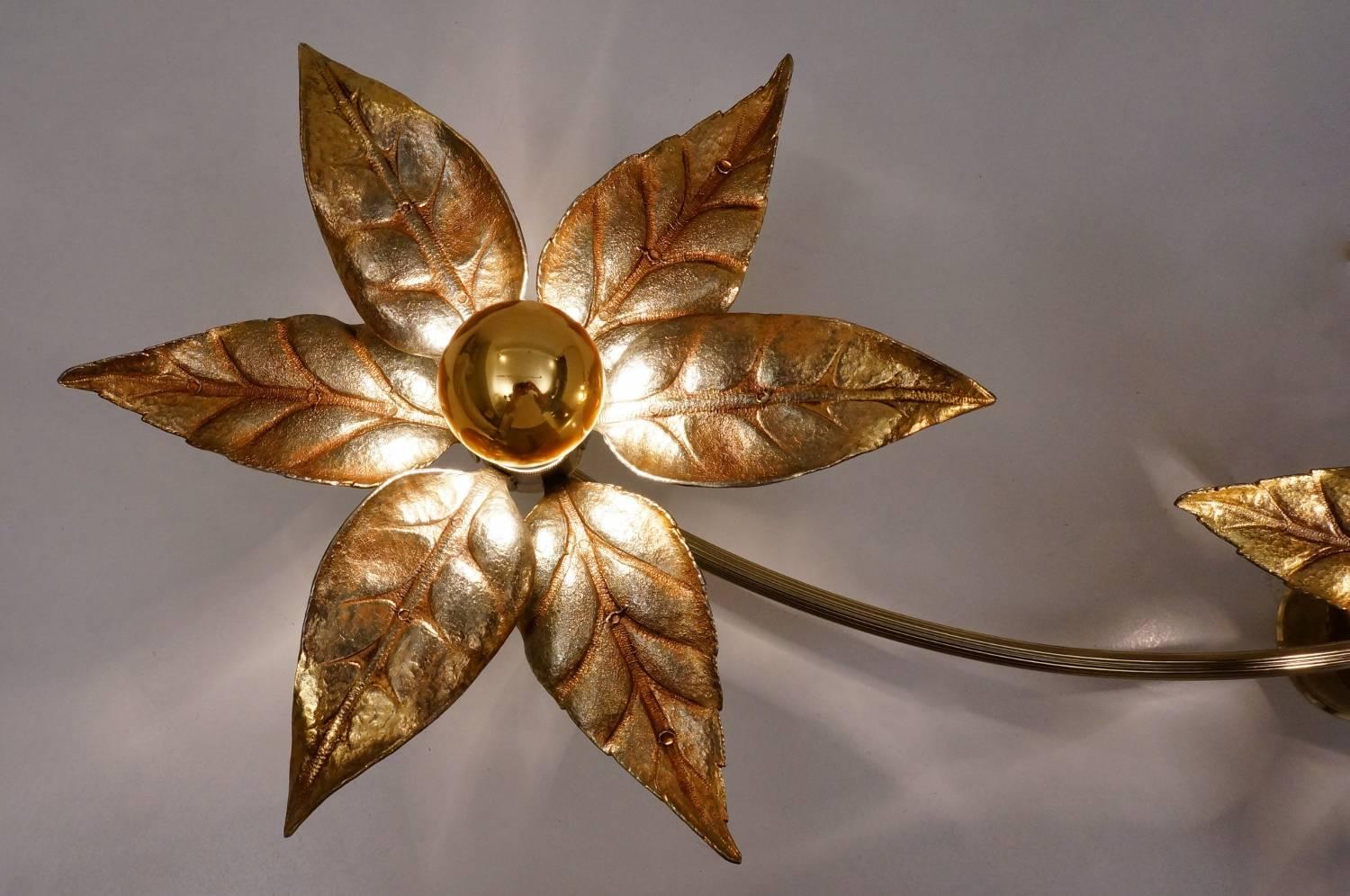 Brass Flowers Ceiling or Wall Light by Massive Lighting, circa 1970s, Belgian 1