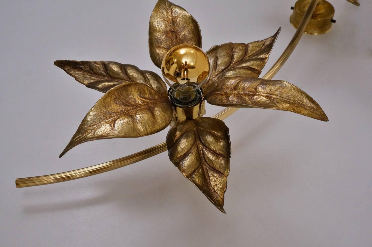 Brass Flowers Ceiling or Wall Light by Massive Lighting, circa 1970s, Belgian 2