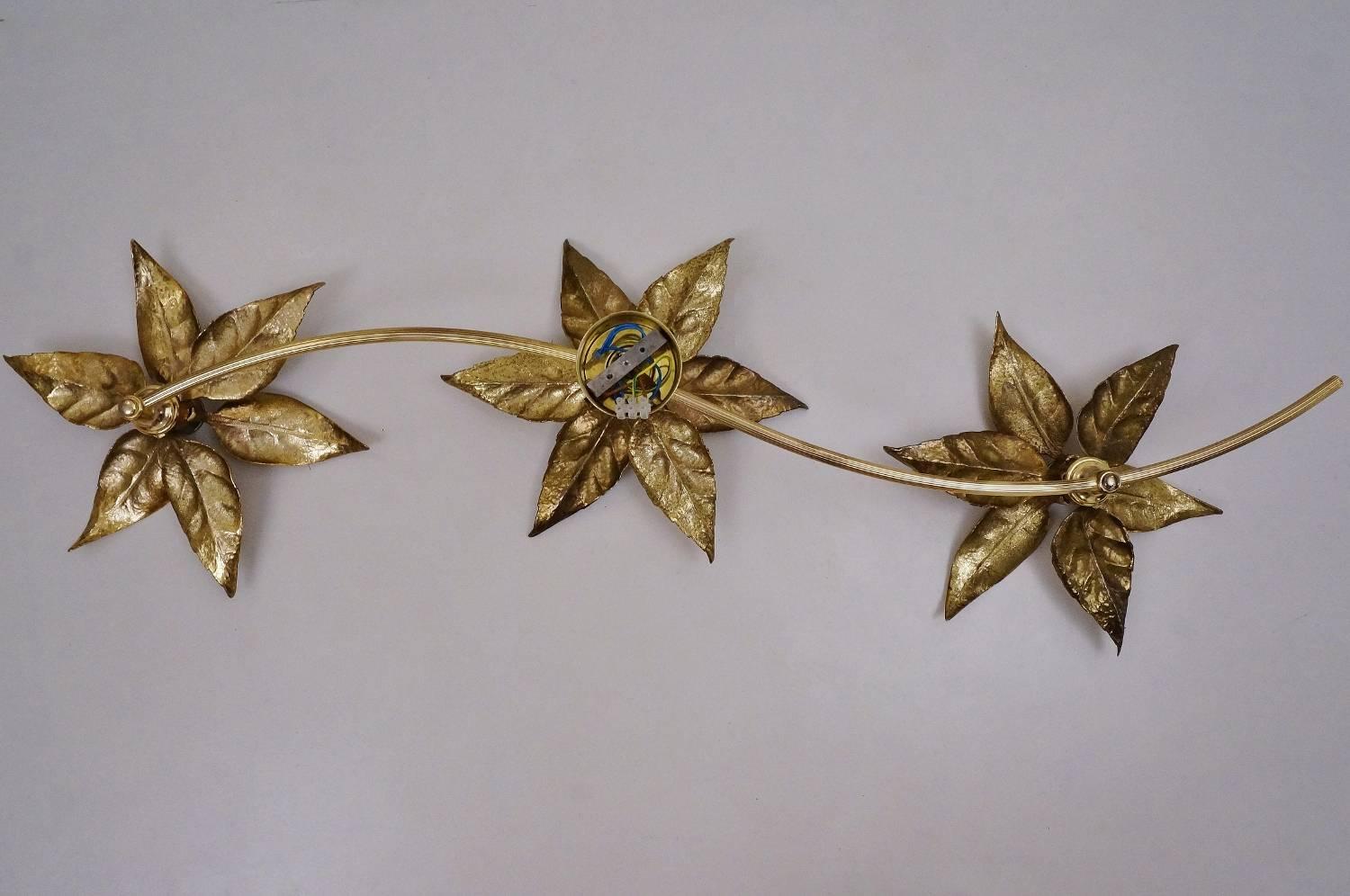 Brass Flowers Ceiling or Wall Light by Massive Lighting, circa 1970s, Belgian 3