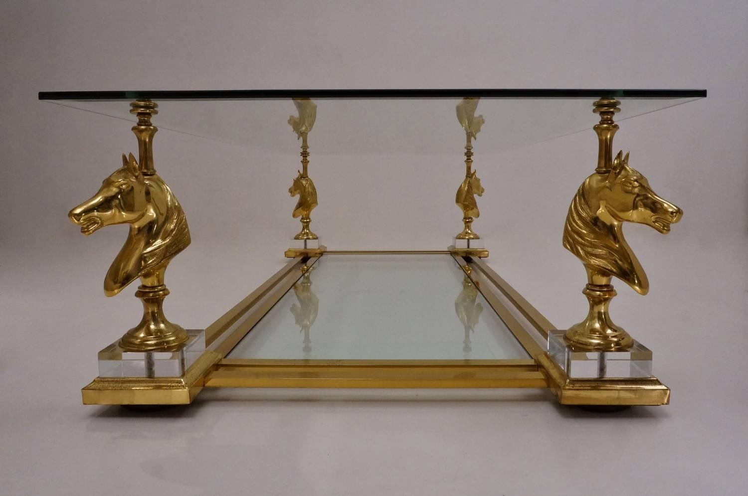 Post-Modern Maison Charles Cheval Coffee Table, Brass and Lucite, circa 1970s, French