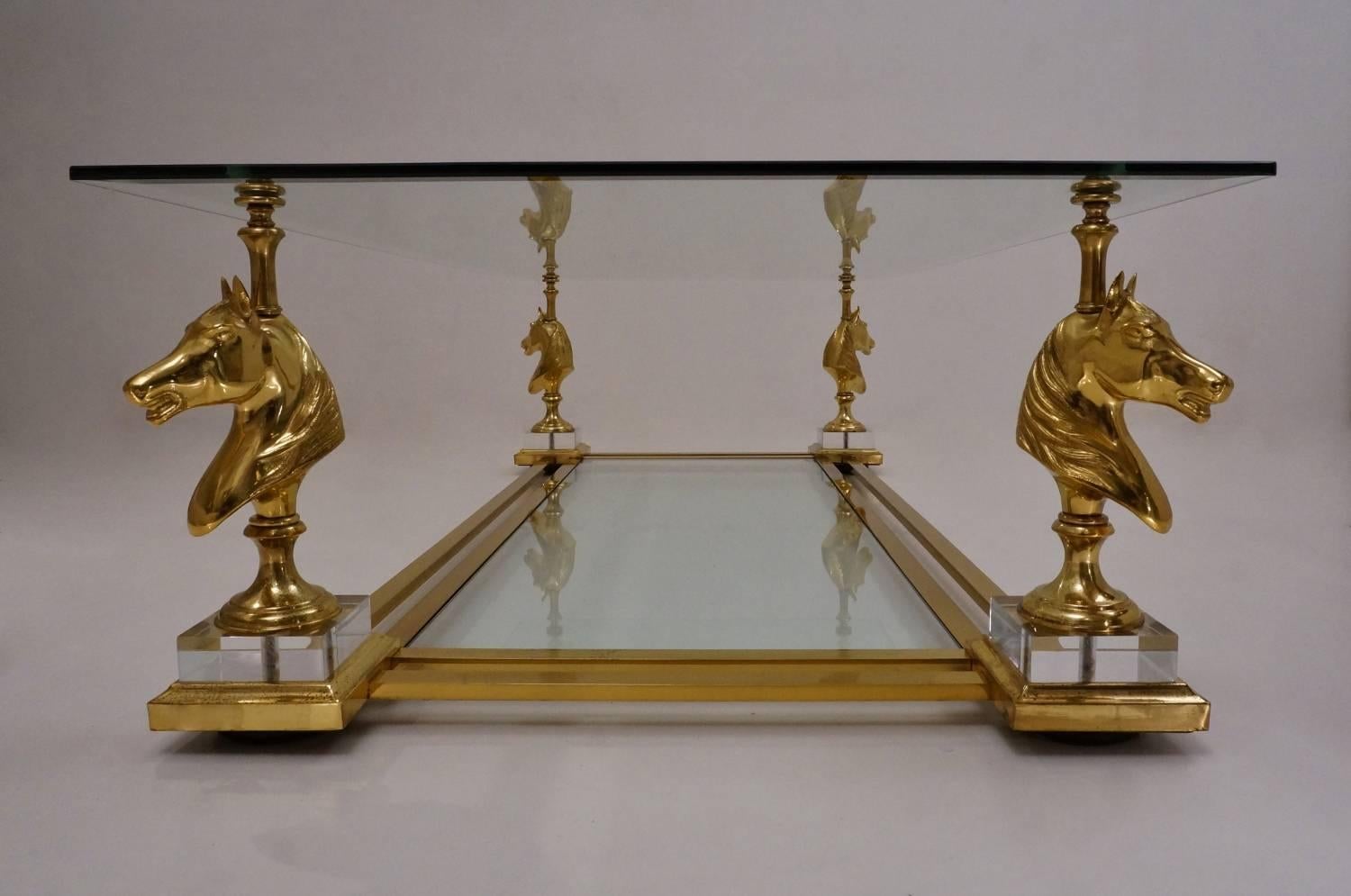 Late 20th Century Maison Charles Cheval Coffee Table, Brass and Lucite, circa 1970s, French