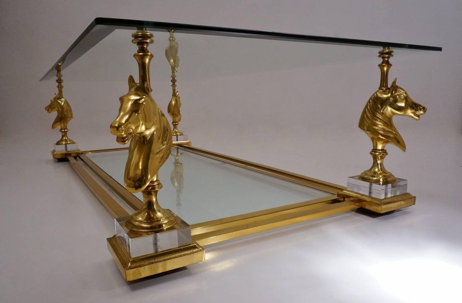 Maison Charles Cheval Coffee Table, Brass and Lucite, circa 1970s, French 1