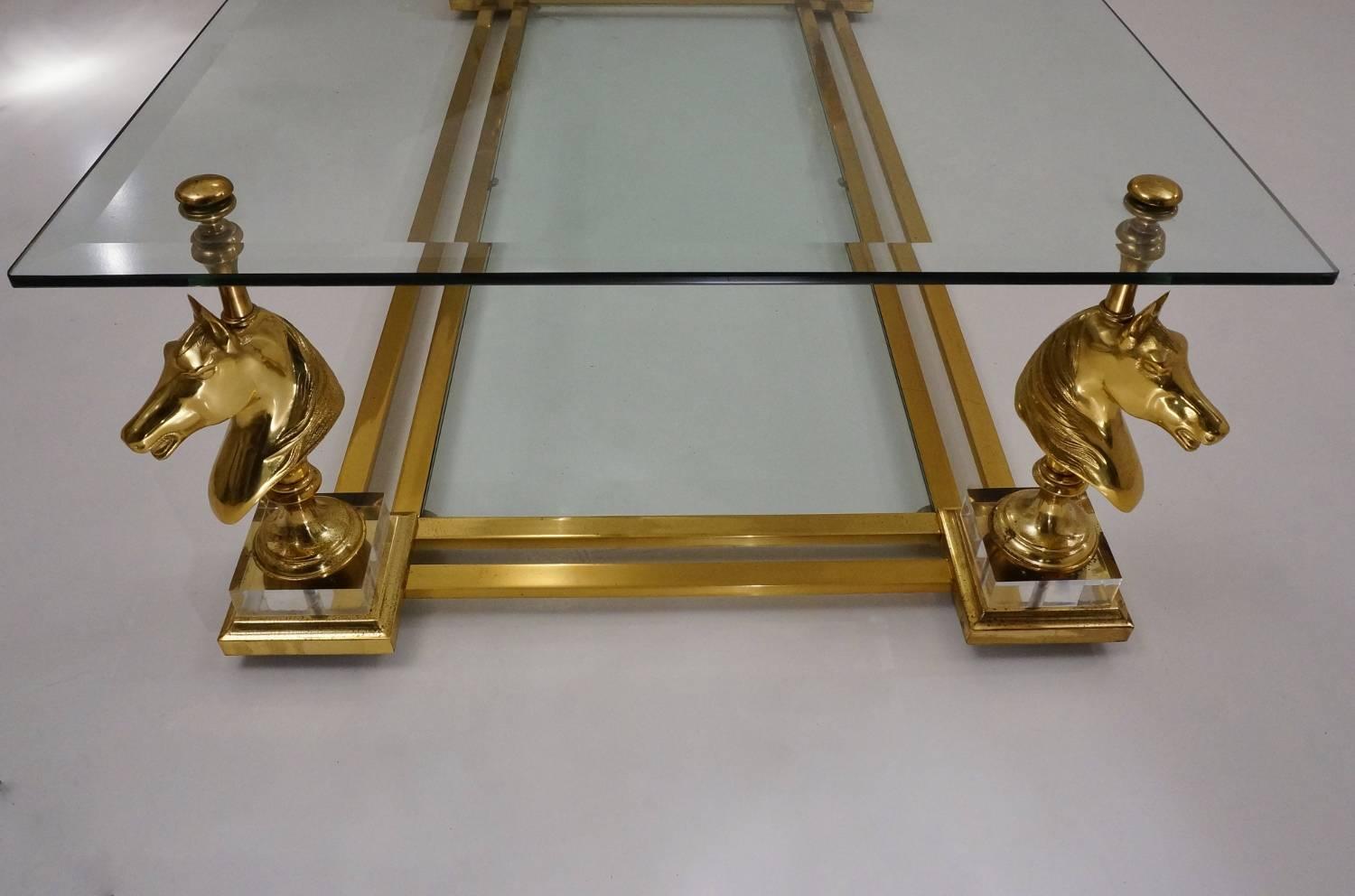 Maison Charles Cheval Coffee Table, Brass and Lucite, circa 1970s, French 2