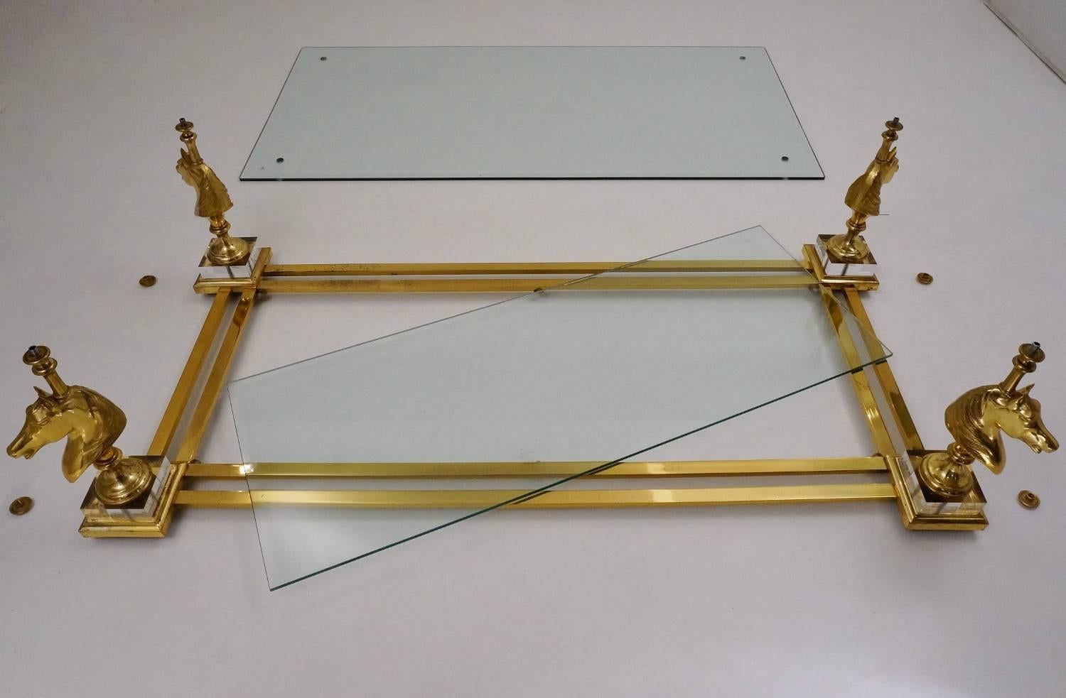 Maison Charles Cheval Coffee Table, Brass and Lucite, circa 1970s, French 4