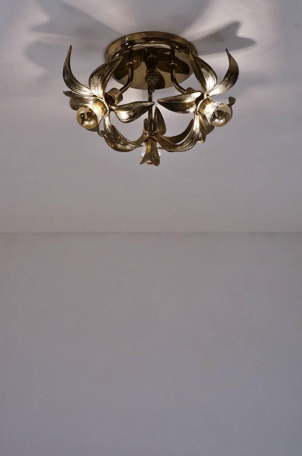 Late 20th Century Brass Flower Light in the Style of Willy Daro by Massive, circa 1970s, Belgian