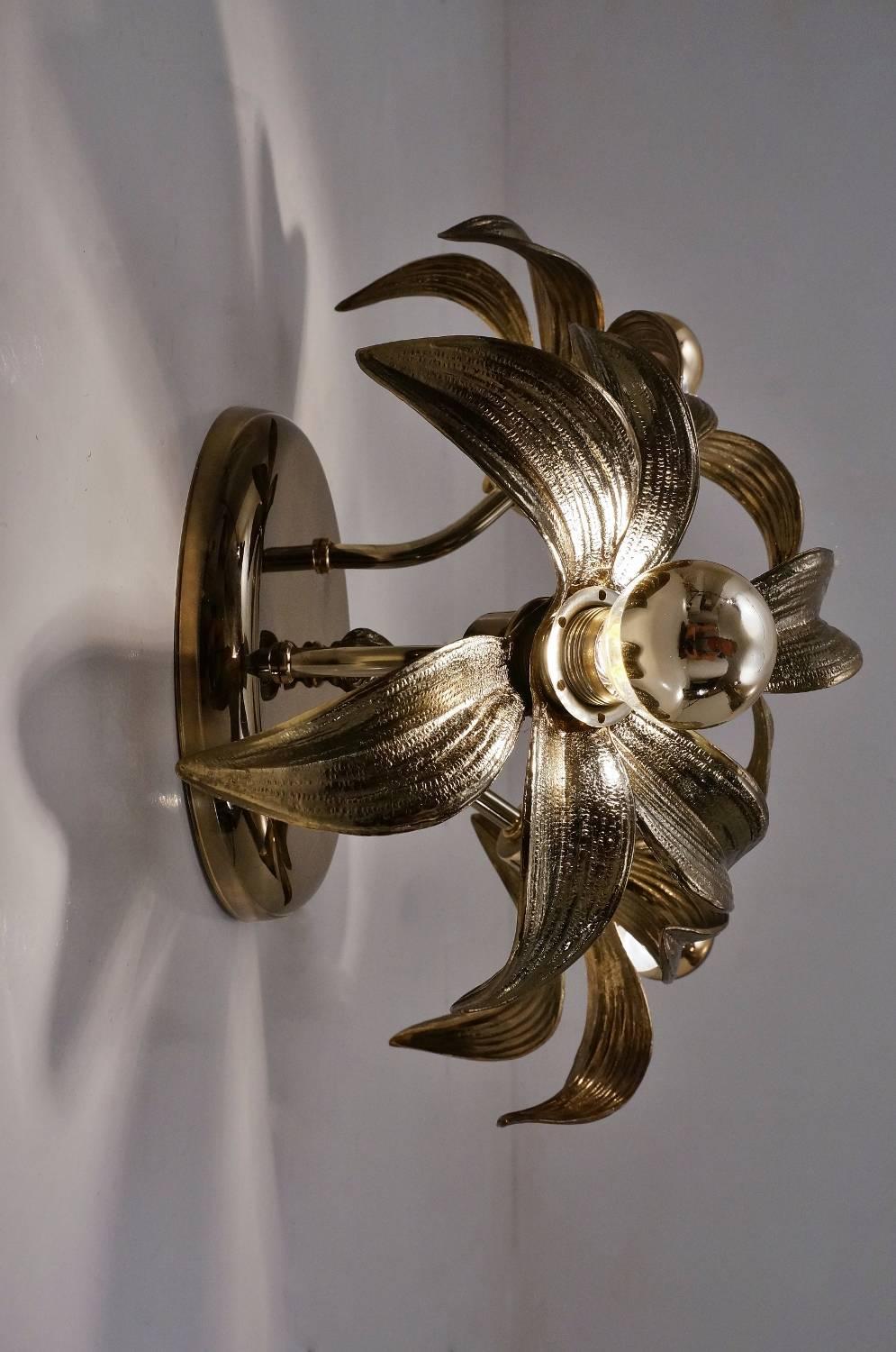 Brass Flower Light in the Style of Willy Daro by Massive, circa 1970s, Belgian 1