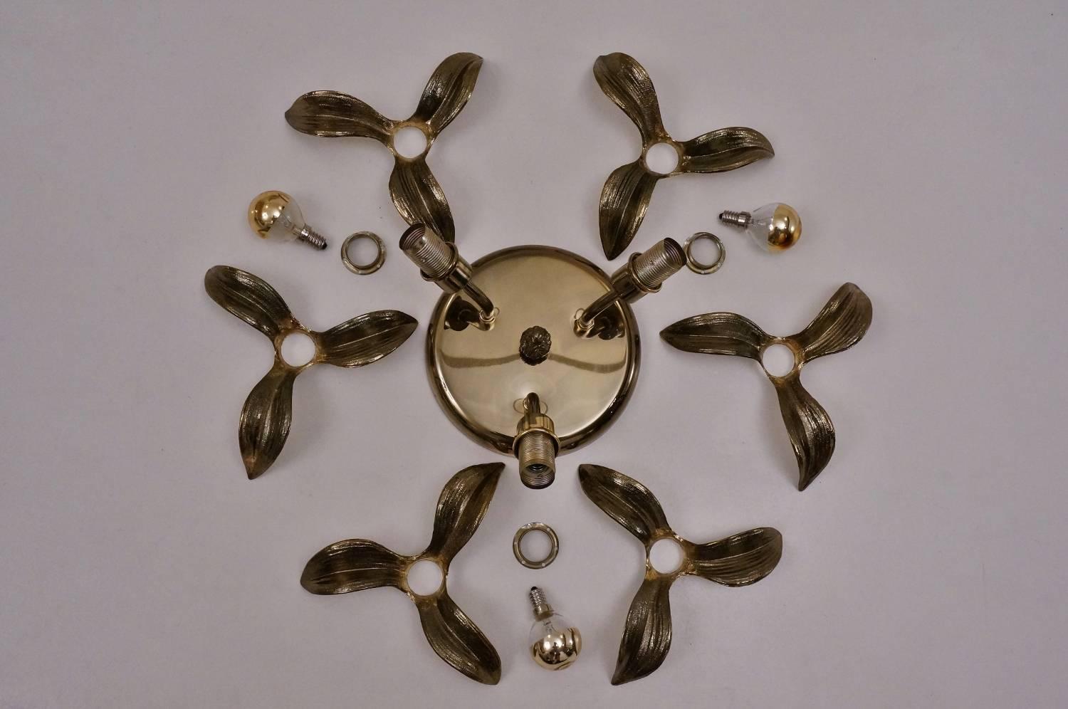 Brass Flower Light in the Style of Willy Daro by Massive, circa 1970s, Belgian 2