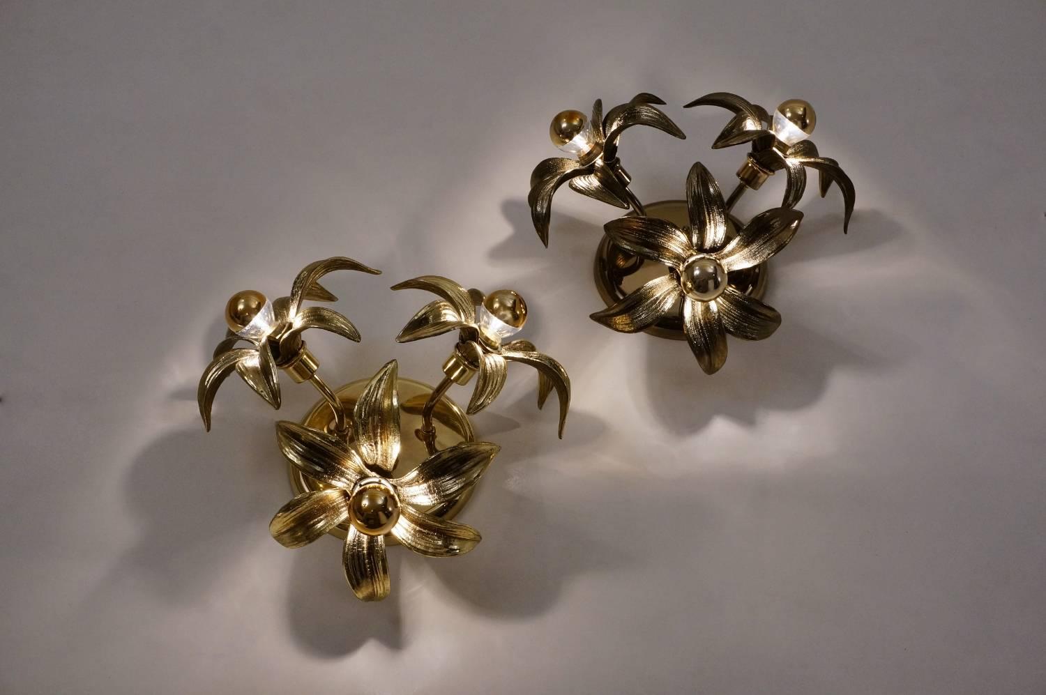 Brass Flower Light in the Style of Willy Daro by Massive, circa 1970s, Belgian 5