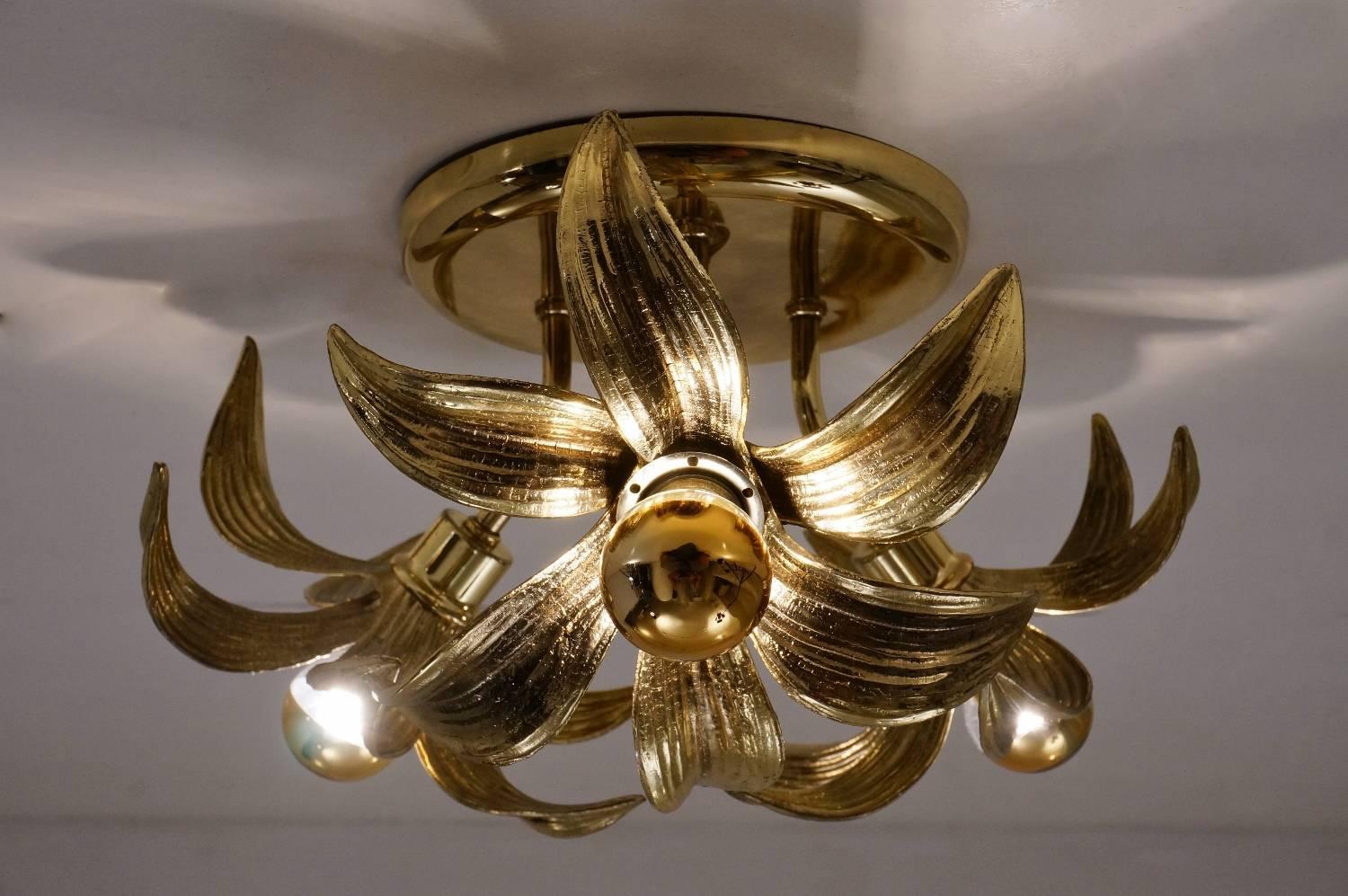 Late 20th Century Brass Flower Light in the Style of Willy Daro by Massive, circa 1970s, Belgian