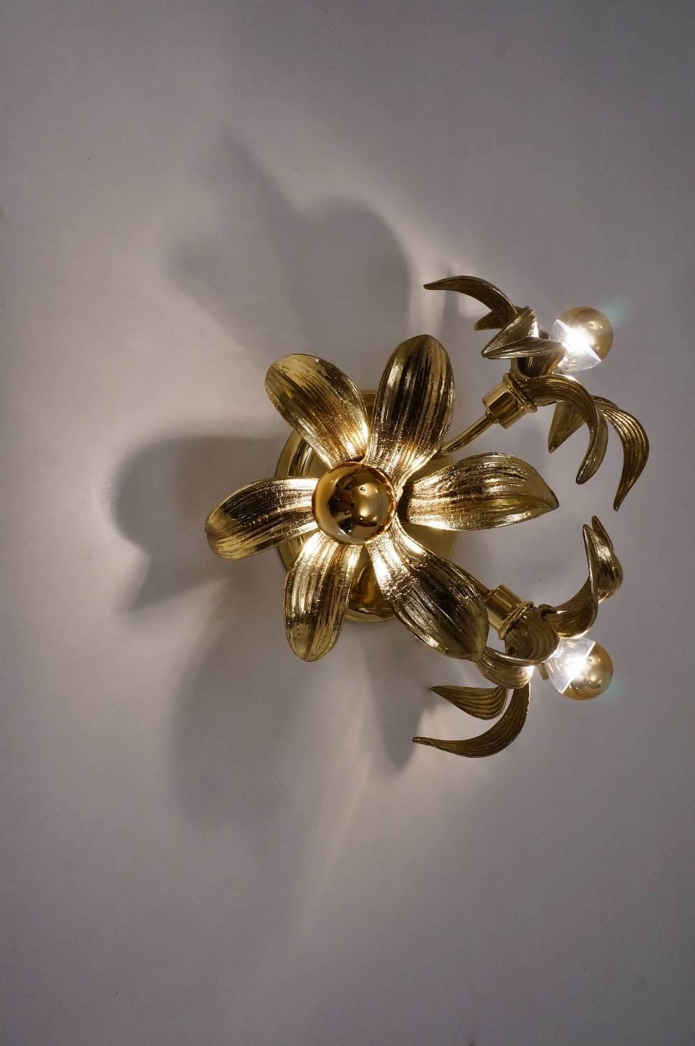 Brass Flower Light in the Style of Willy Daro by Massive, circa 1970s, Belgian 2