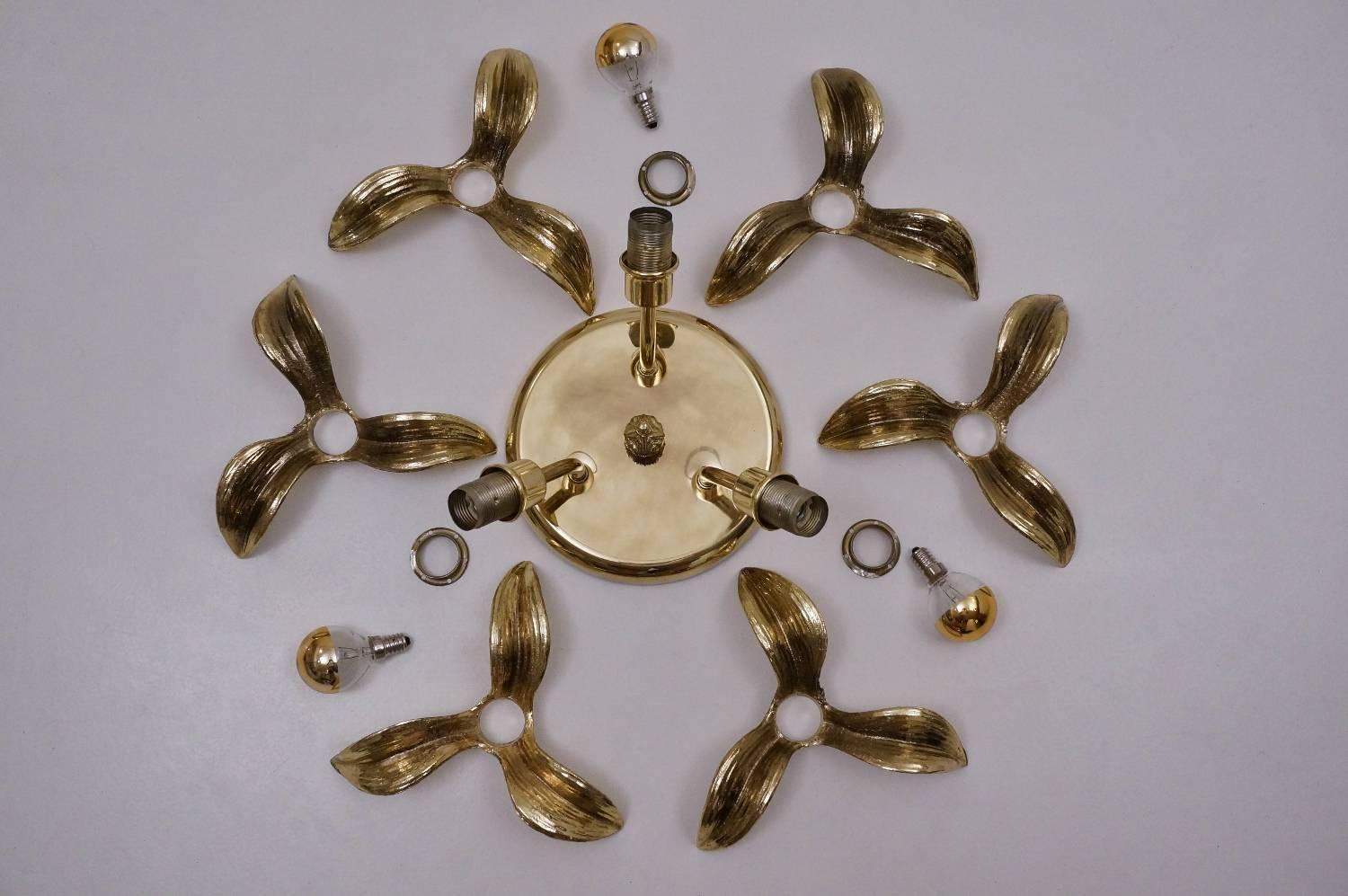 Brass Flower Light in the Style of Willy Daro by Massive, circa 1970s, Belgian 4