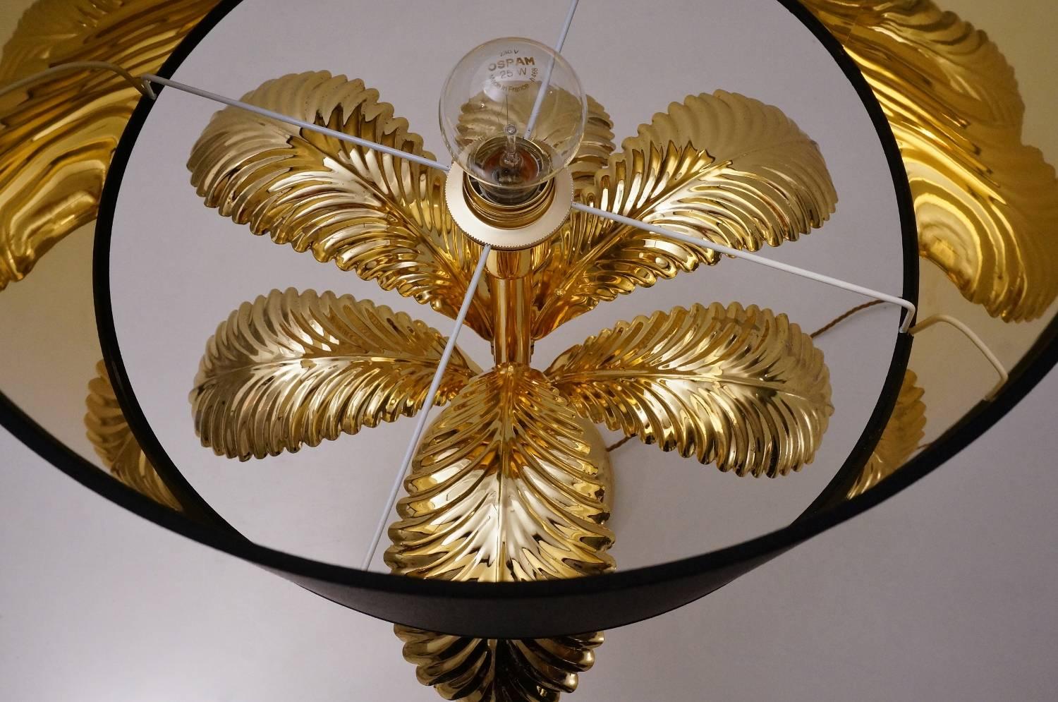 Gold Plate Palm Tree Table Lamp in the Style of Hans Kögl, circa 1980s, German